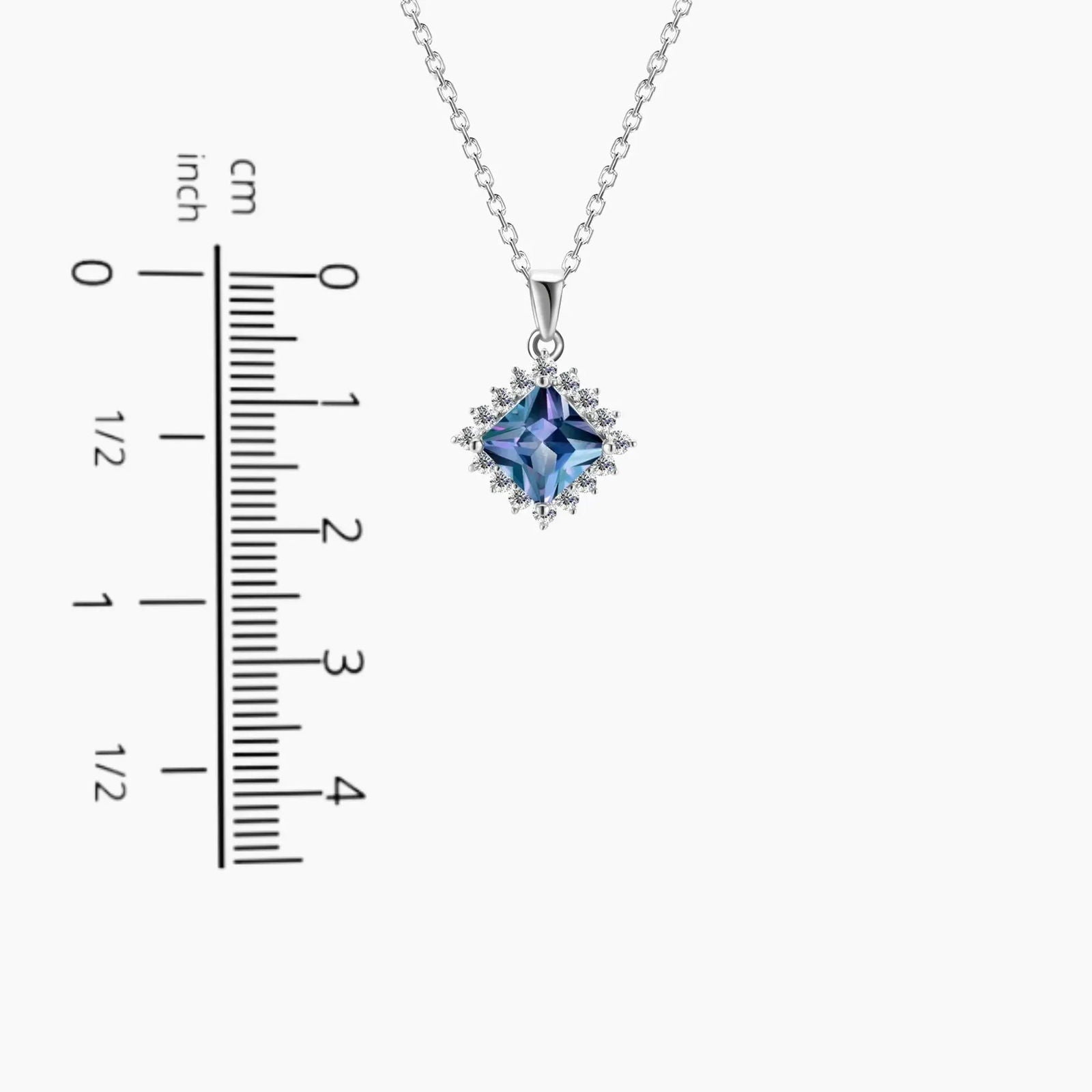 Princess Cut Alexandrite Halo Pendant Necklace in 925 Sterling SIlver - Irosk ® - Irosk Australia