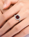 Radiant Majesty: Sterling Silver Garnet Halo Statement Ring - Irosk Australia