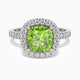 Cushion Cut Peridot Ring | Sterling Silver Halo Statement | Irosk ®
