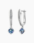 Long Alexandrite drop earrings in sterling silver – round-cut gemstone with sparkle bar design