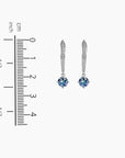 Alexandrite drop earrings shown beside ruler – 2.6 cm height, 0.8 cm width