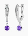 Round Amethyst Drop Hoop Earrings in Silver - Irosk Australia ® - Irosk Australia