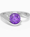 Round Cut Bezel Set Amethyst Promise Ring - Irosk Australia