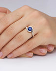 Sterling silver sapphire ring with semi bezel setting