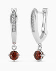 Round Garnet Drop Hoop Earrings in Silver - Irosk Australia ® - Irosk Australia