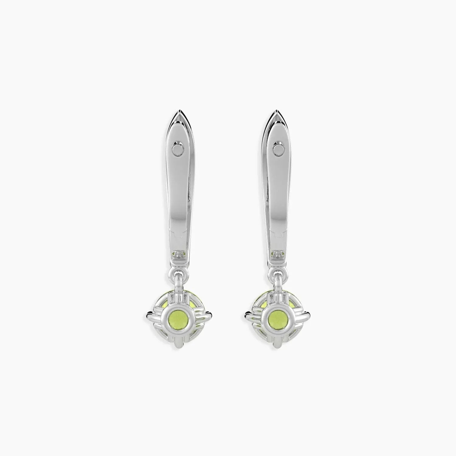back side of peridot drop earrings in silver