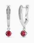 Round Ruby Drop Hoop Earrings in Silver - Irosk Australia ® - Irosk Australia