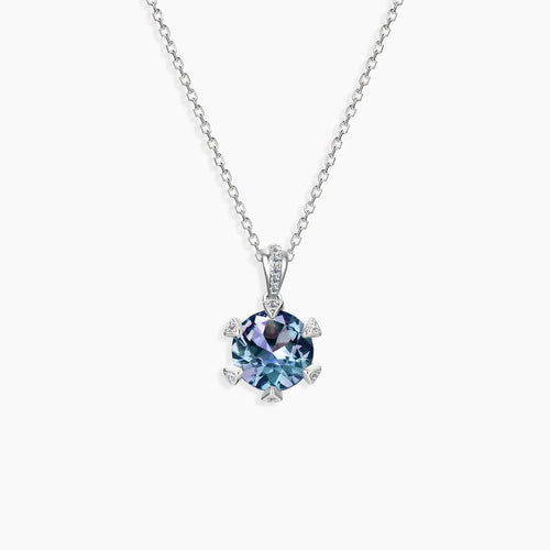 Alexandrite solitaire necklace with round-cut gemstone in sterling silver – elegant June birthstone
