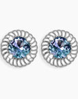 Round Alexandrite earrings with decorative halo disc – convertible stud design in silver