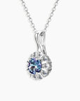 Alexandrite halo necklace with rhodium-plated silver chain – gemstone surrounded by sparkling cubic zirconia