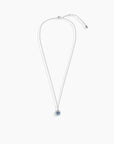 Full Alexandrite necklace laid flat showing halo pendant and adjustable extender chain