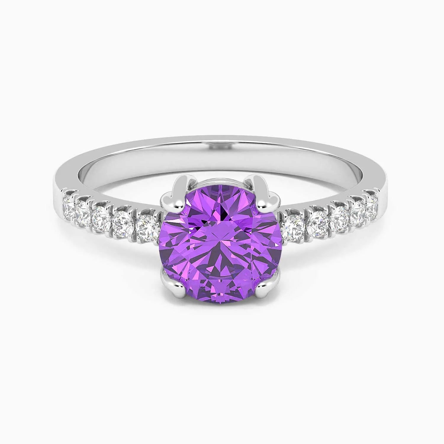 Round Shape Amethyst Ring - Halo Shank - Irosk Australia - Irosk Australia