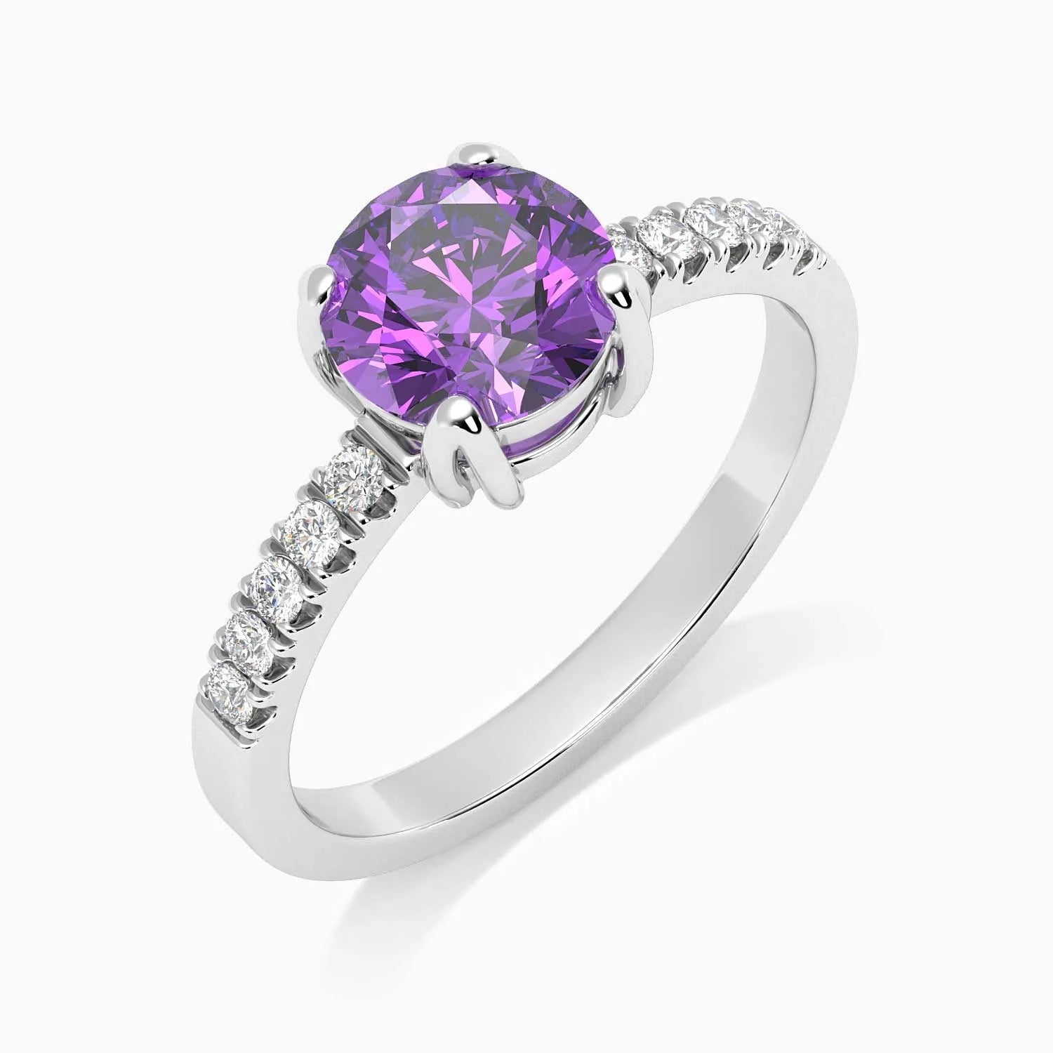 Round Shape Amethyst Ring - Halo Shank - Irosk Australia - Irosk Australia