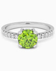 Round Shape Peridot Ring - Halo Shank - 925 Silver - Irosk - Irosk Australia