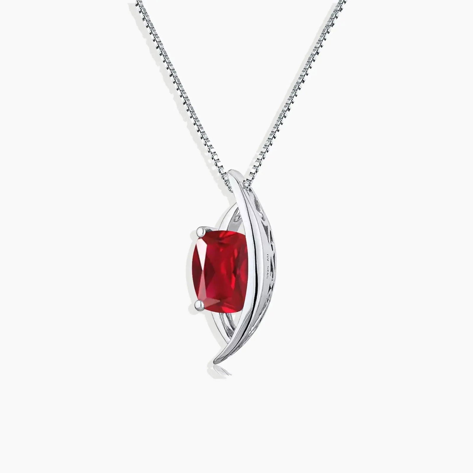 Ruby Cushion Cut Globe Necklace in Sterling Silver - Irosk Australia