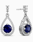 Sapphire Halo Drop Earrings in Sterling Silver – September Birthstone