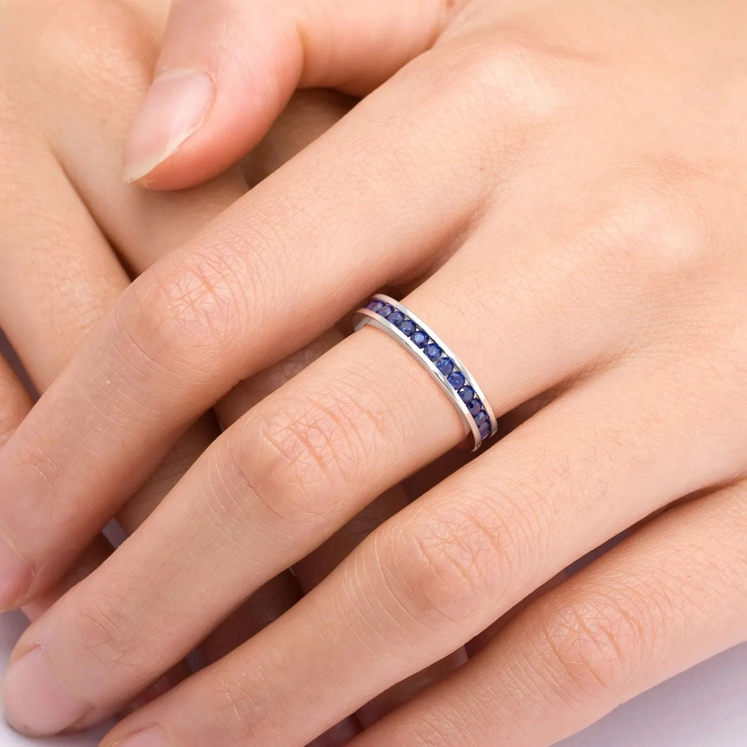 Sapphire channel ring with blue gemstones by Irosk Australia