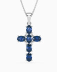 Sapphire Cross Necklace in 925 Sterling Silver by Irosk with Rhodium Plating