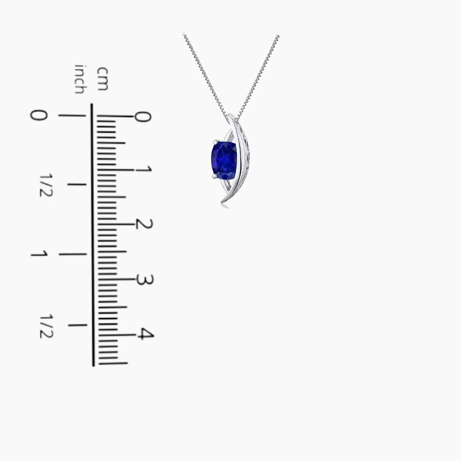 Size reference for September birthstone necklace, showcasing pendant dimensions for accurate sizing and ideal necklace length.