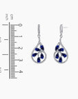 Elegant Drop Design Silver Sapphire Earrings Measuring 3.3 cm in Height, Showcasing Deep Blue Sapphires