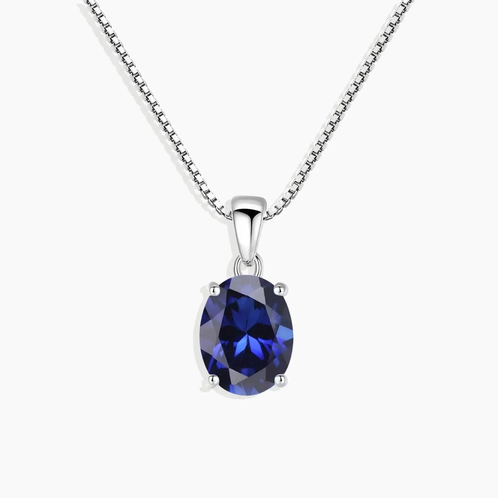 Elegant Blue Sapphire Pendant Necklace Set in Rhodium-Plated 925 Sterling Silver