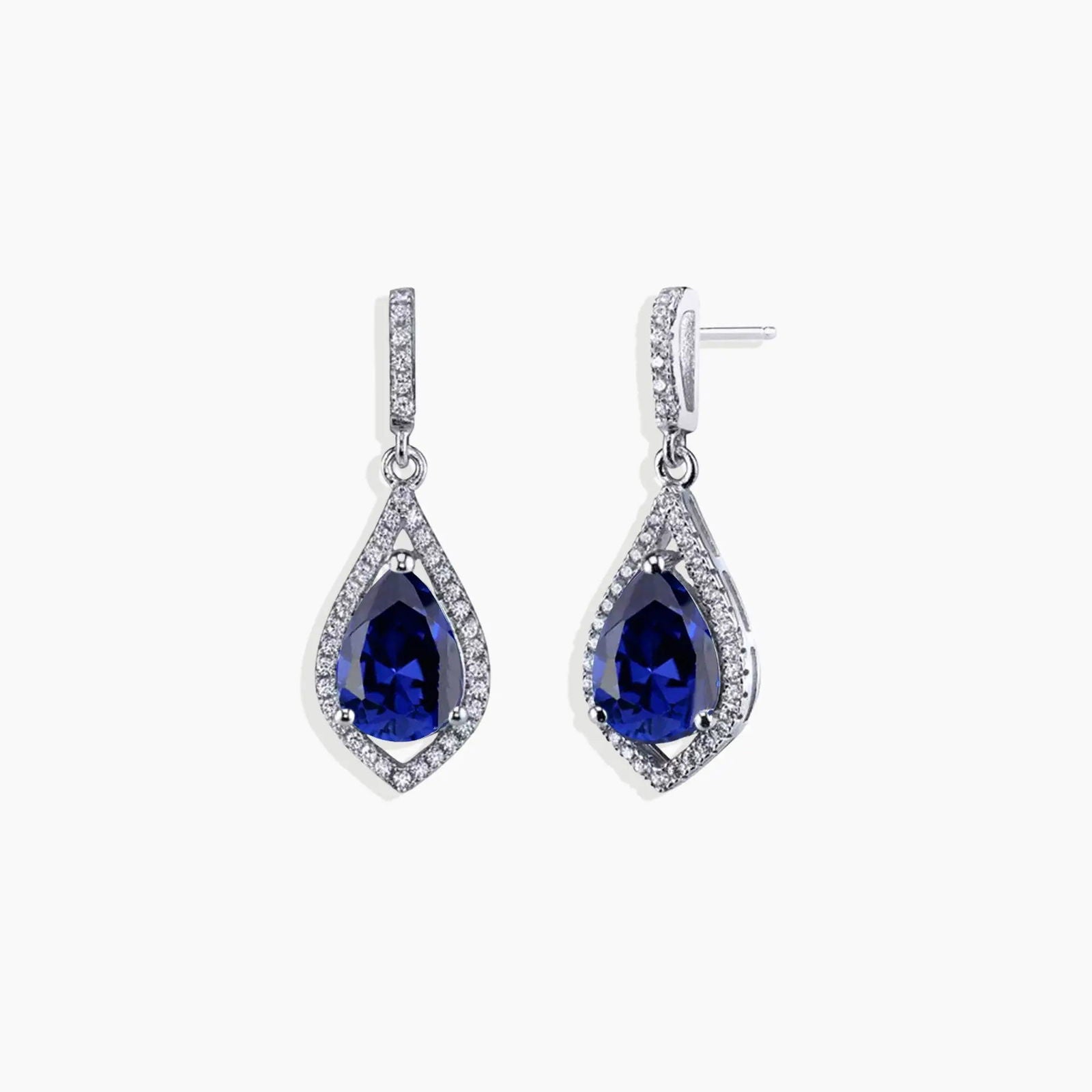 Pear Shaped Sapphire Earrings in 925 Sterling Silver with 6 mm x 8 mm Pear-Cut Created Sapphires