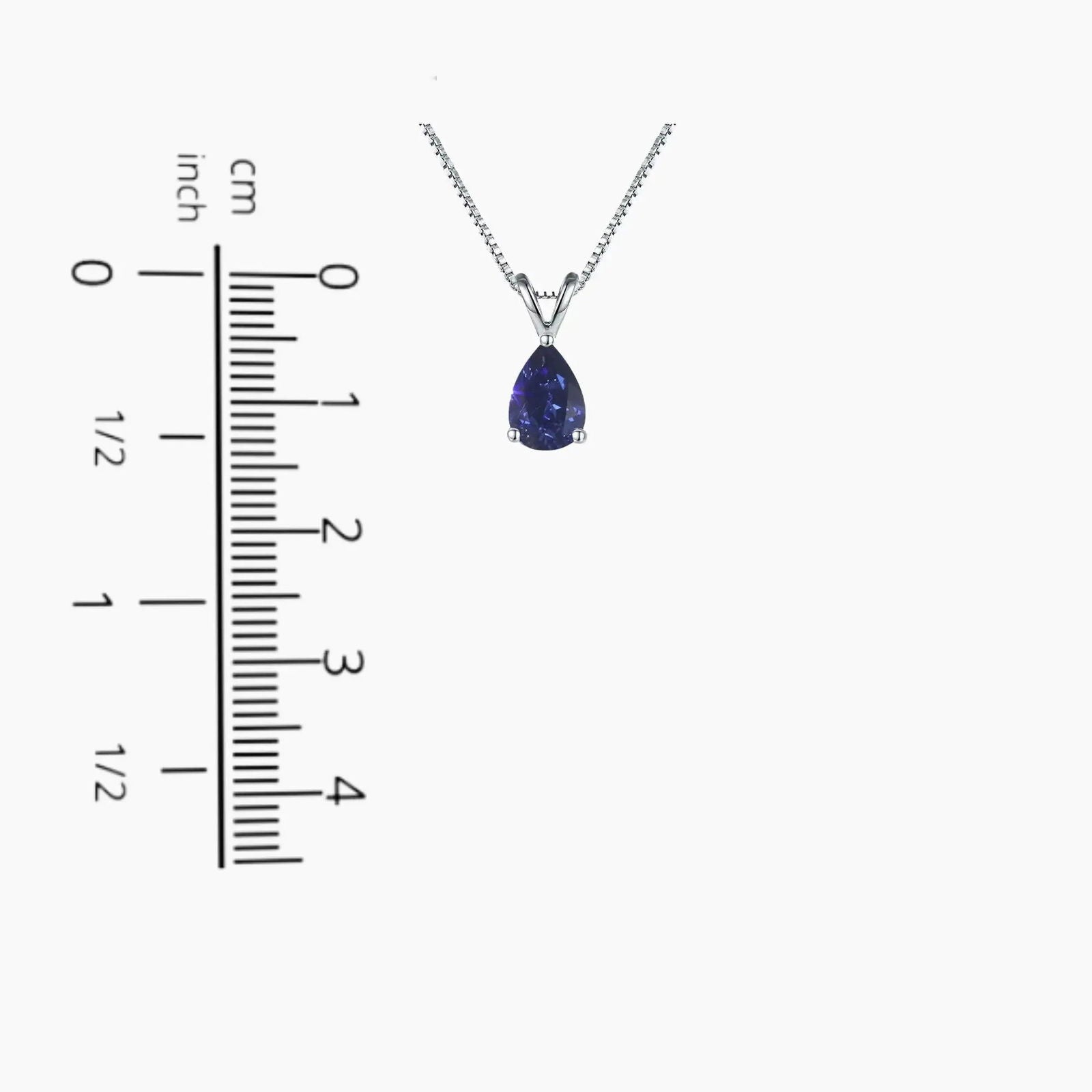 Elegant Blue Sapphire Necklace with Pear Shaped Pendant, Set in Rhodium-Plated 925 Sterling Silver