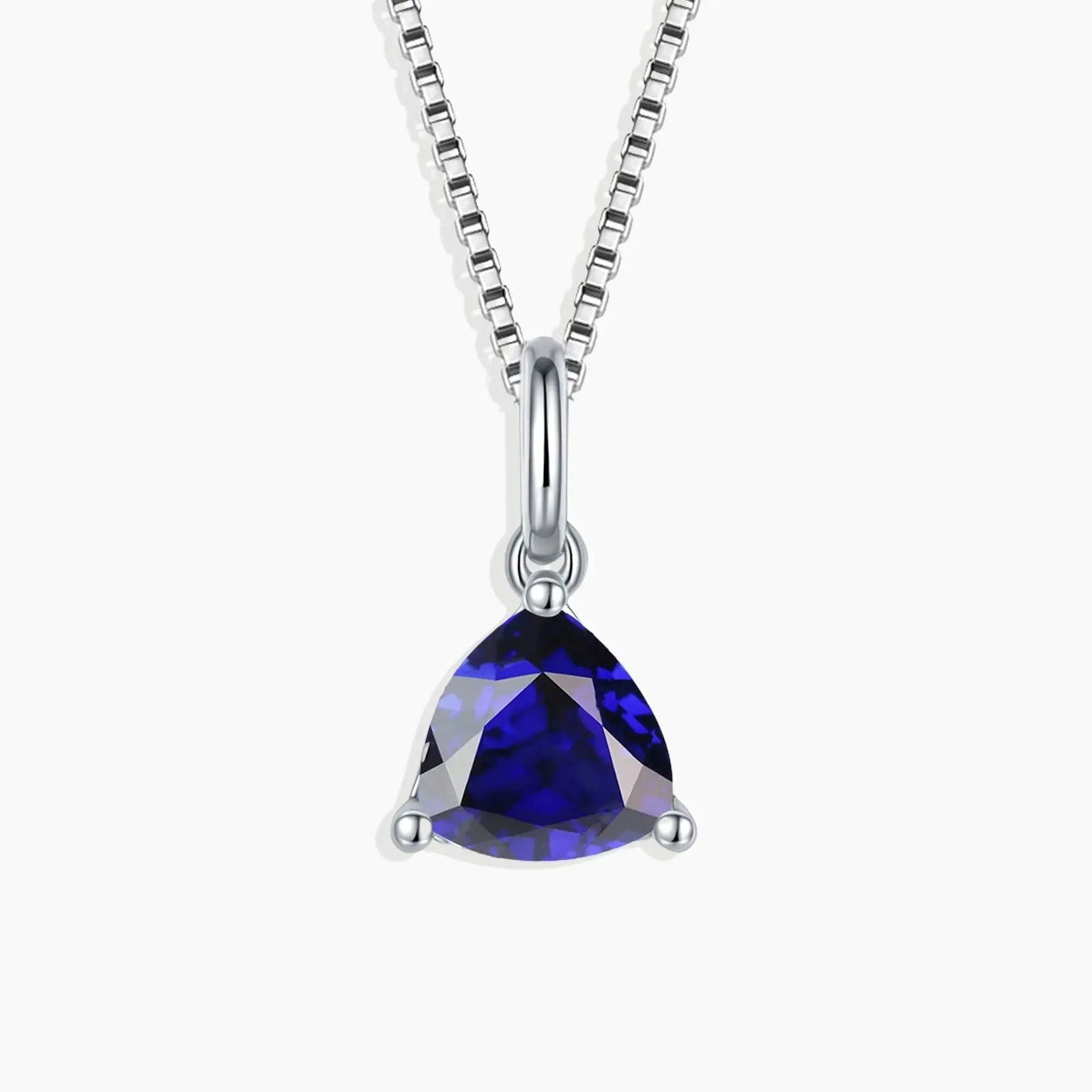 Trillion Cut Sapphire Necklace in Sterling Silver by Irosk with Rhodium Plating