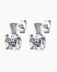 Front and side angles of the Moissanite 1ct Stud Earrings, highlighting their 7 mm center stones and sterling silver setting.