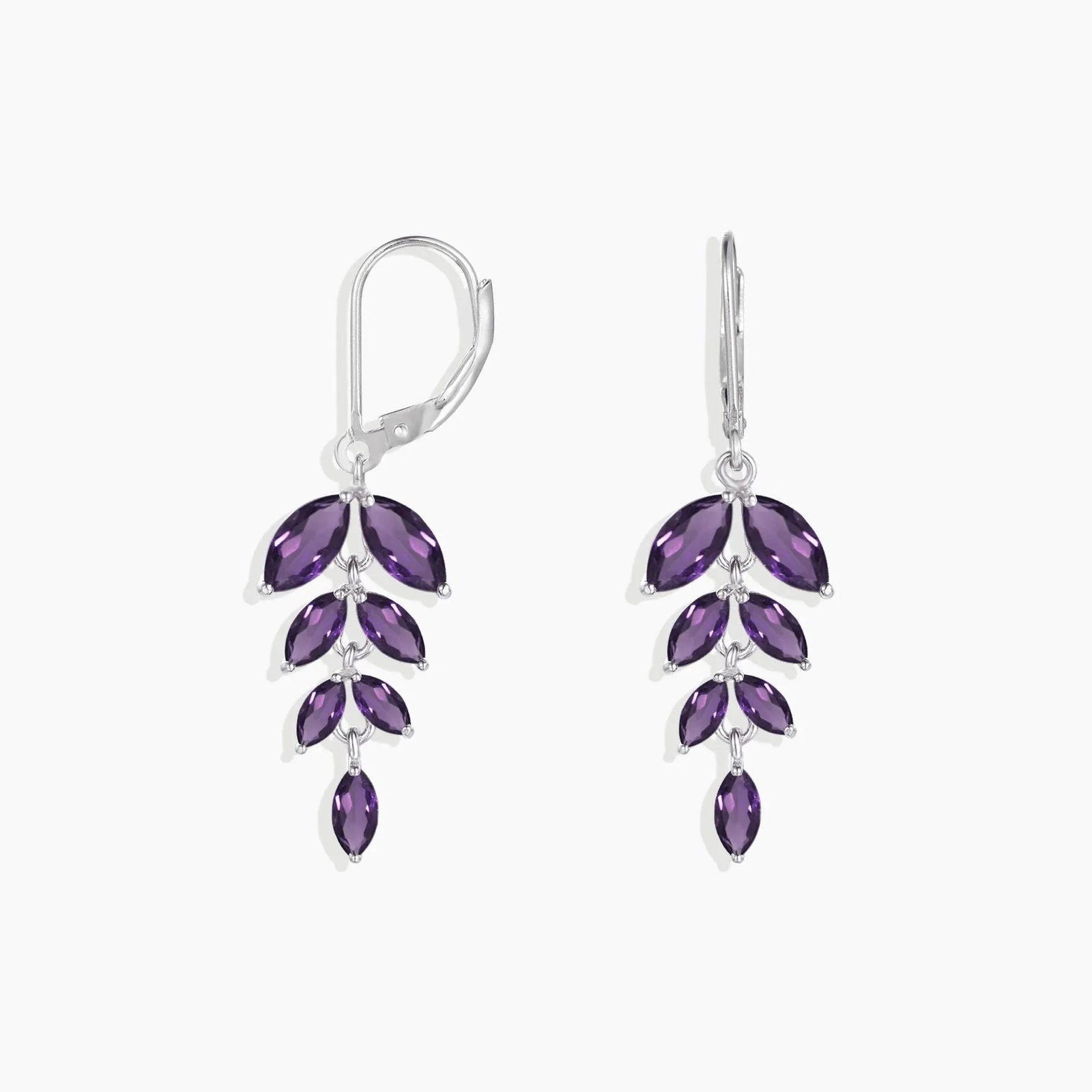 Serene Elegance: Marquise Cut Amethyst Leaf Earrings - Irosk Australia