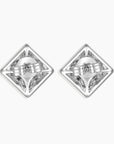 Back angle of Alexandrite framed earrings showing silver stud post and rhodium finish