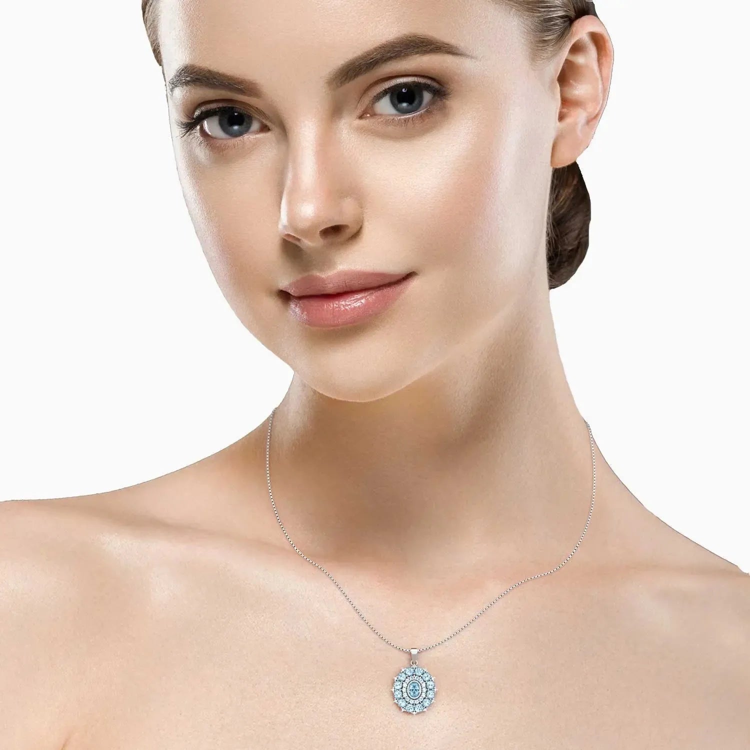Sky Blue Topaz Cluster Necklace crafted in 925 Silver | Irosk ® - Irosk Australia