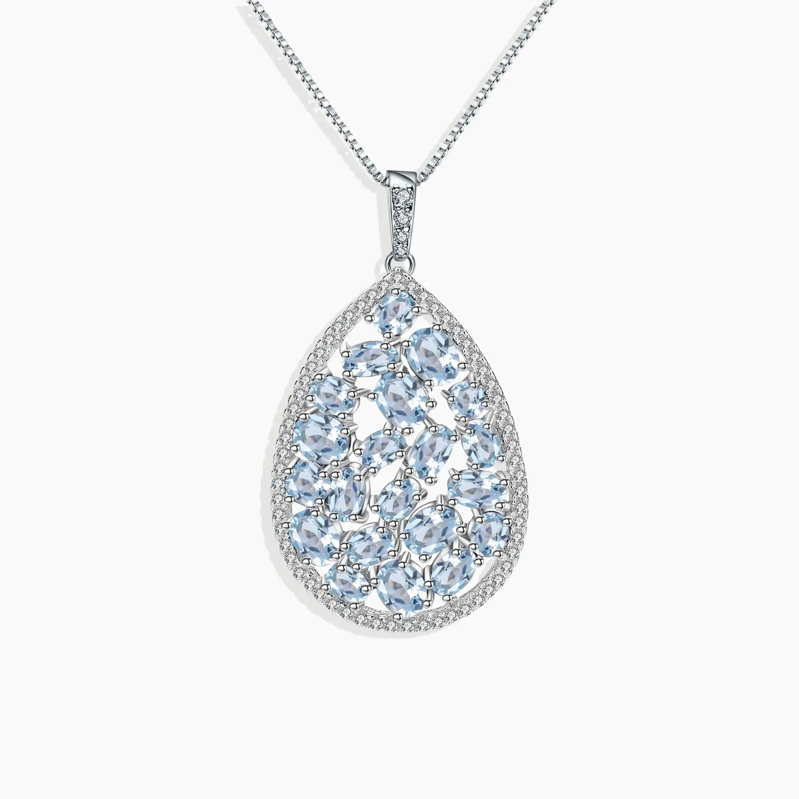Sky Blue Topaz Drop Shape Cluster Necklace in Sterling Silver - Irosk Australia