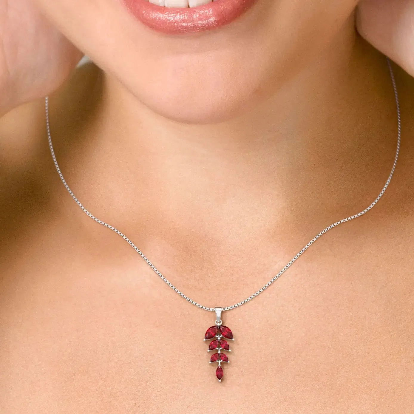 Sparkling Strength: Garnet Marquise Leaf Pendant - Irosk Australia