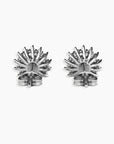 Close-up image of the Sunburst Moissanite Round Stud Earrings from the back, highlighting the sturdy post and butterfly clasp.