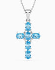 Swiss Blue Topaz Cross Pendant Necklace in 925 Sterling Silver - Irosk Australia ® - Irosk Australia