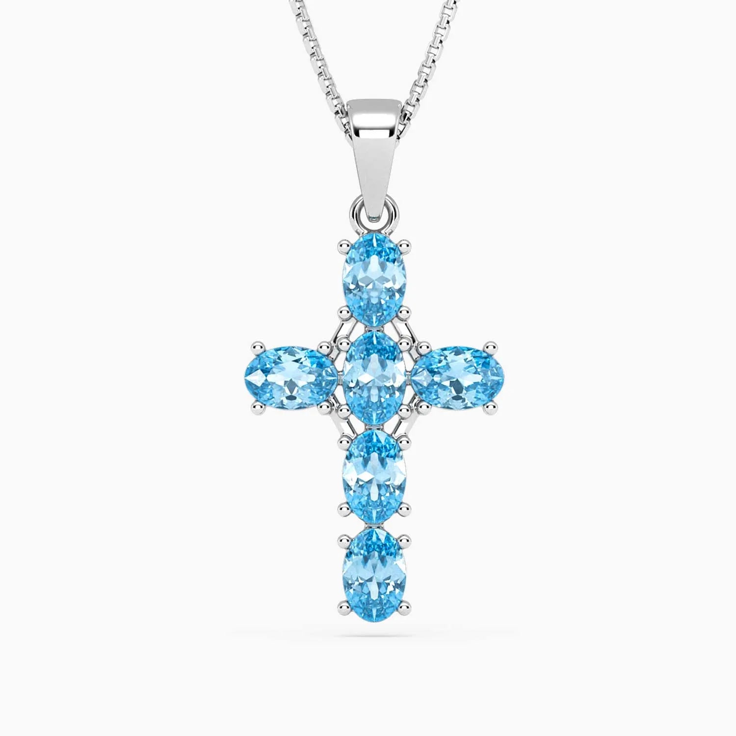 Peora Women's London Blue Topaz Cross Necklace - 925 Sterling Silver, 6 Carats Oval Stones, 18" Chain, December Birthstone Gift - View #6