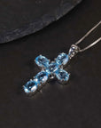 Swiss Blue Topaz Cross Pendant Necklace in 925 Sterling Silver - Irosk Australia ® - Irosk Australia