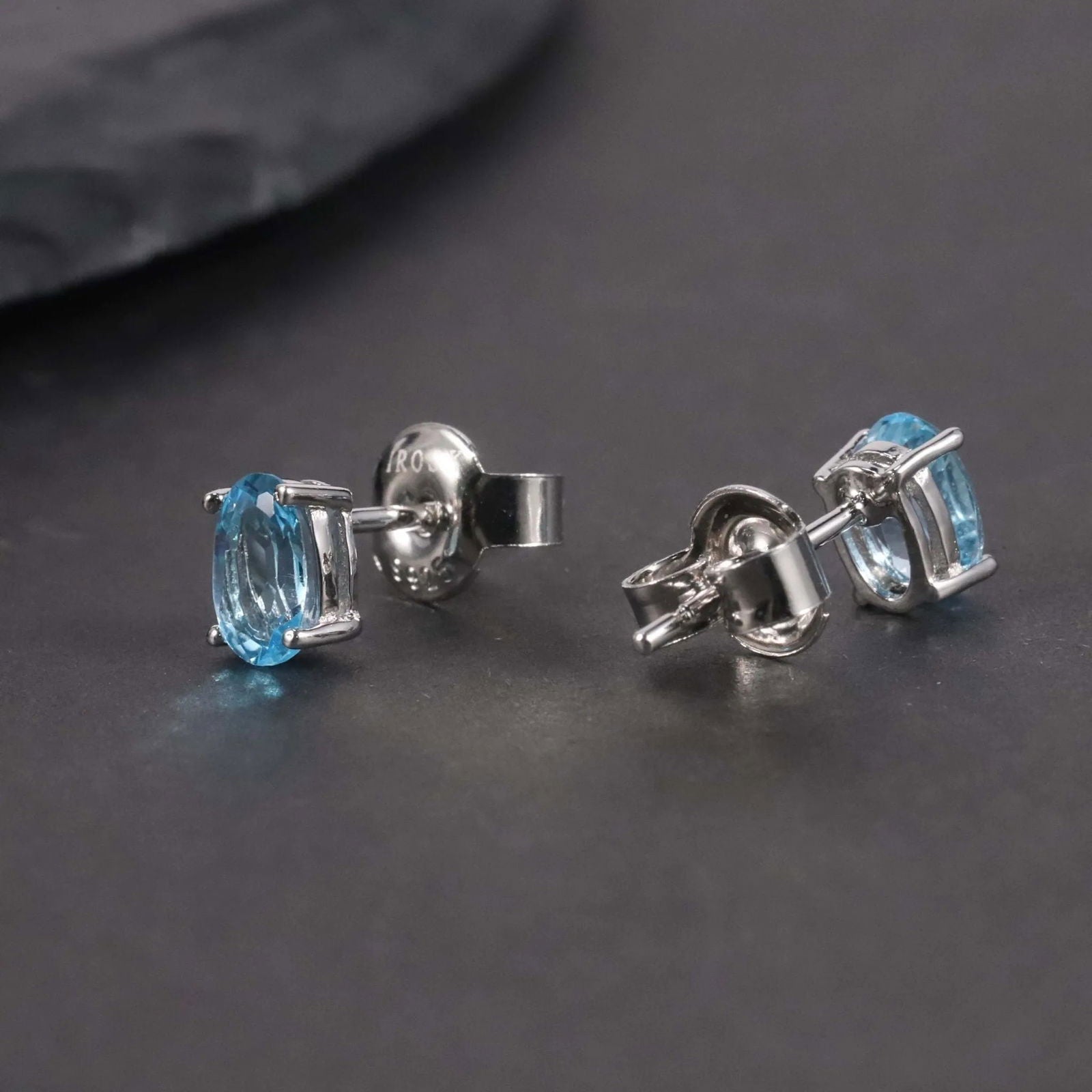 Swiss Blue Topaz Oval Stud Earrings - Sterling Silver - Irosk Australia