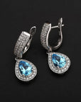 Swiss Blue Topaz Pear Cut Dangling Earrings - Irosk Australia