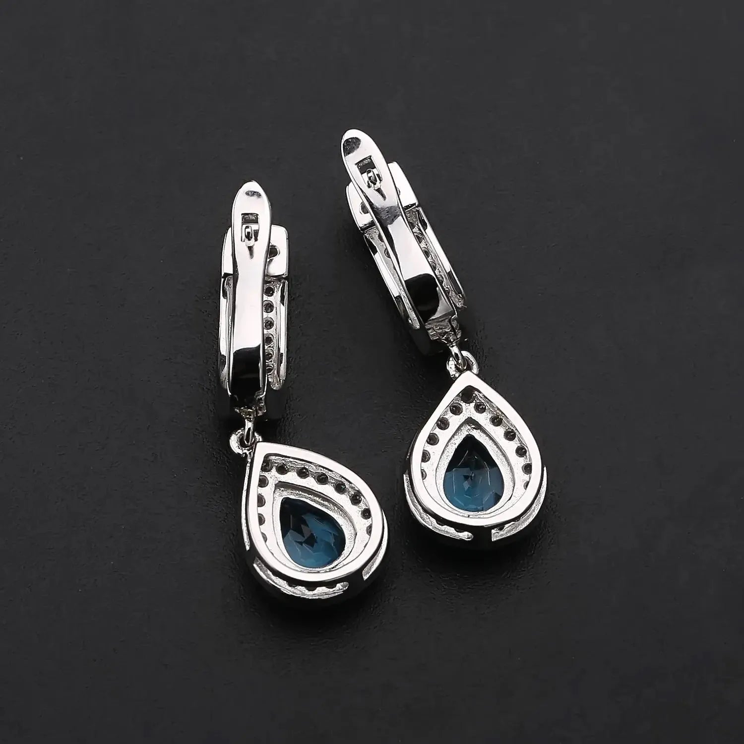 Swiss Blue Topaz Pear Cut Dangling Earrings - Irosk Australia