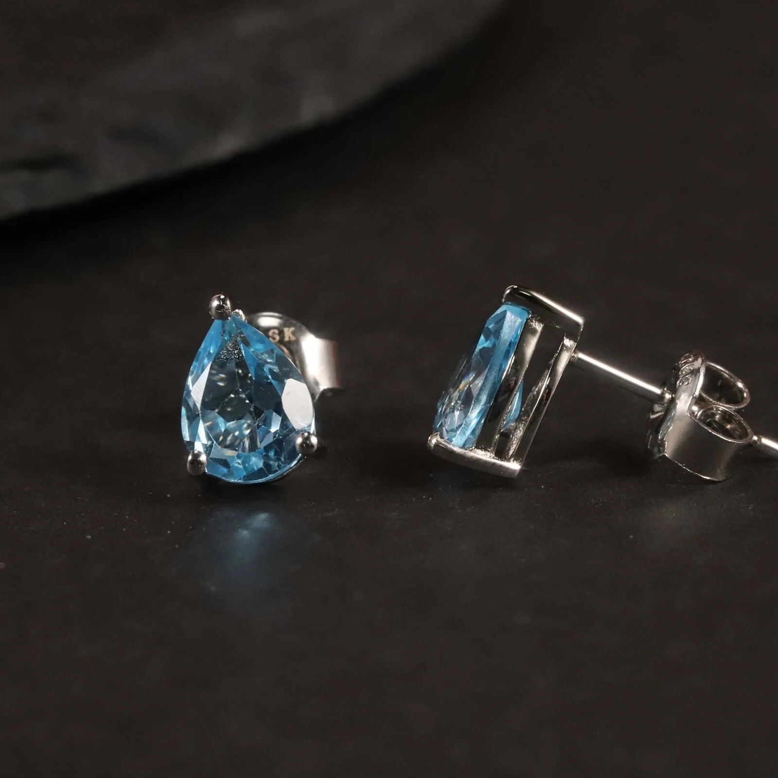 Swiss Blue Topaz Pear Cut Stud Earrings in Sterling Silver - Irosk Australia ® - Irosk Australia