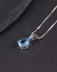 Swiss Blue Topaz  Pear Shape Pendant Necklace - 925 Sterling Silver - Irosk Australia