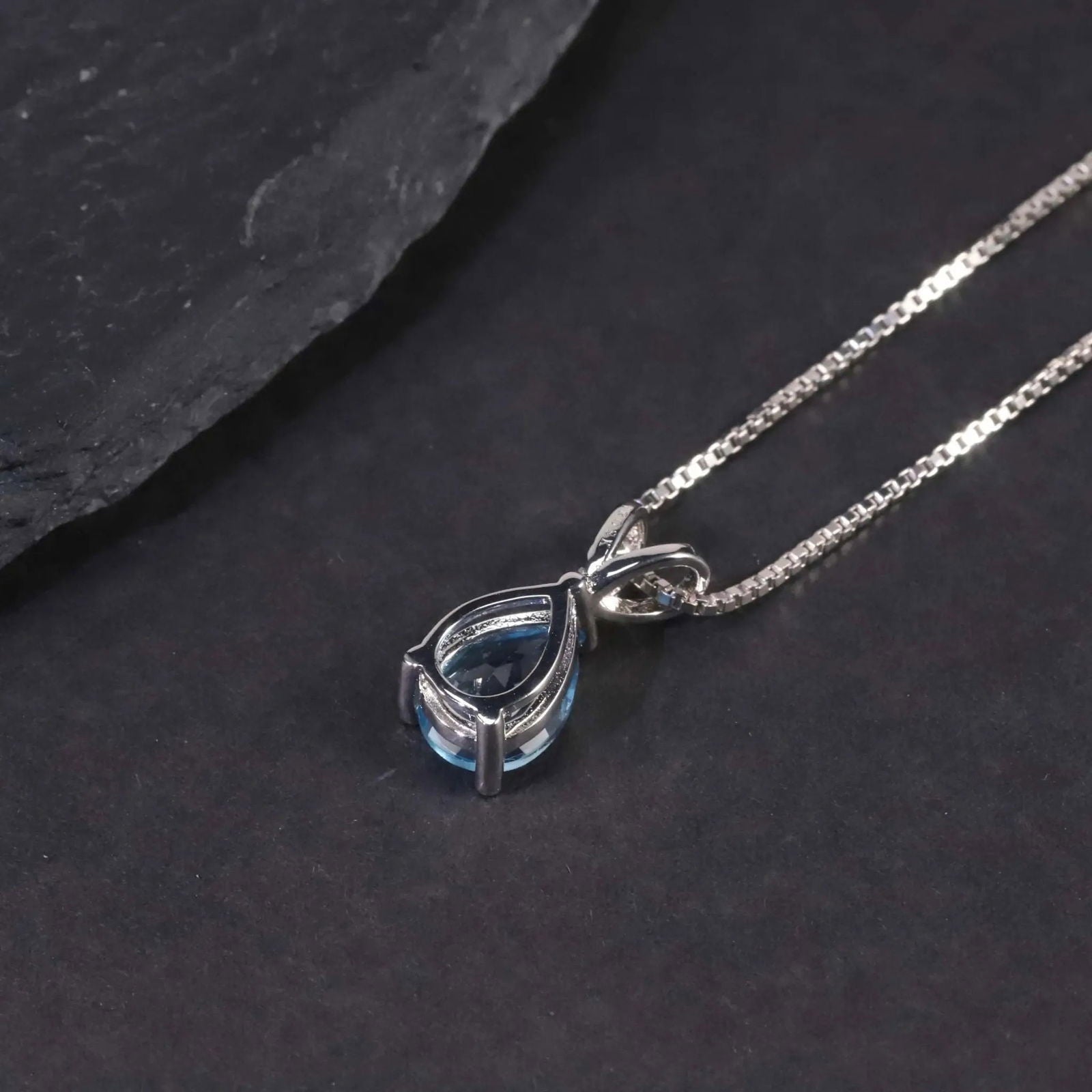 Swiss Blue Topaz  Pear Shape Pendant Necklace - 925 Sterling Silver - Irosk Australia