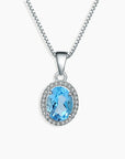 Swiss Bule Topaz Oval Cut Regal Pendant Necklace in Sterling Silver - Irosk Australia