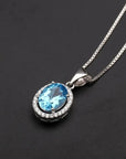Swiss Bule Topaz Oval Cut Regal Pendant Necklace in Sterling Silver - Irosk Australia