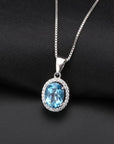 Swiss Bule Topaz Oval Cut Regal Pendant Necklace in Sterling Silver - Irosk Australia