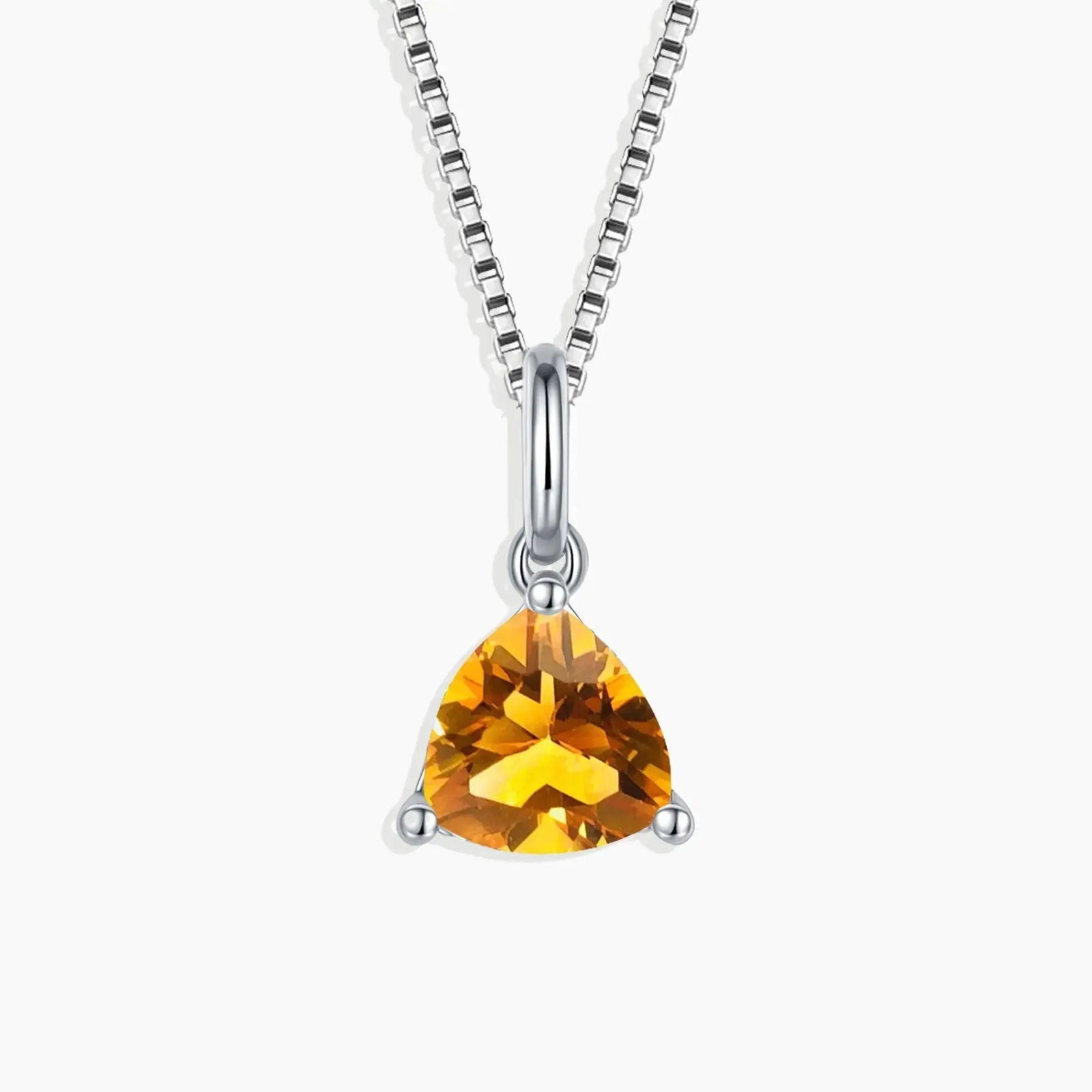 Trillion Cut Citrine Quartz Necklace in Sterling Silver – November Birthstone