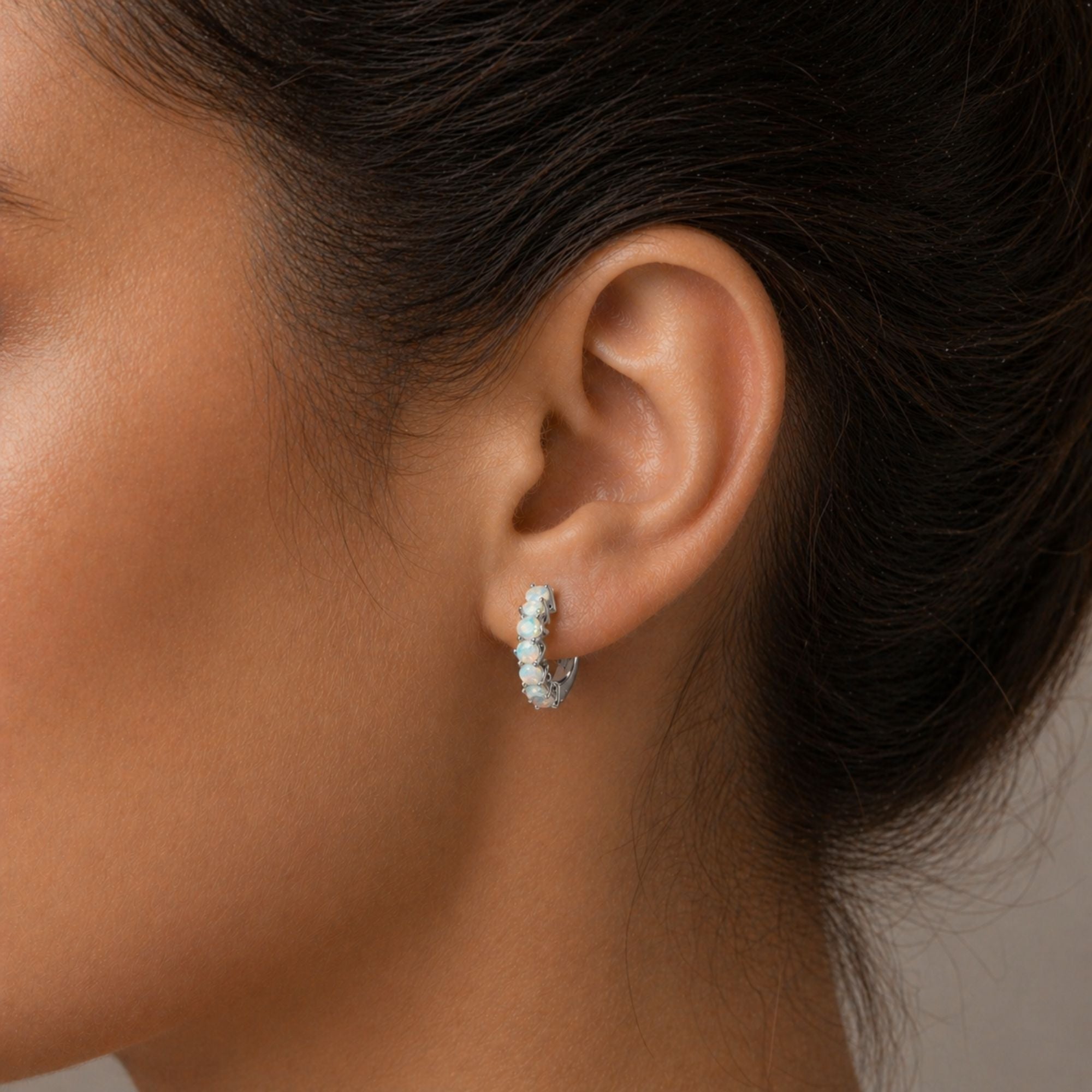 Opal Huggie Earrings in Sterling Silver | Irosk