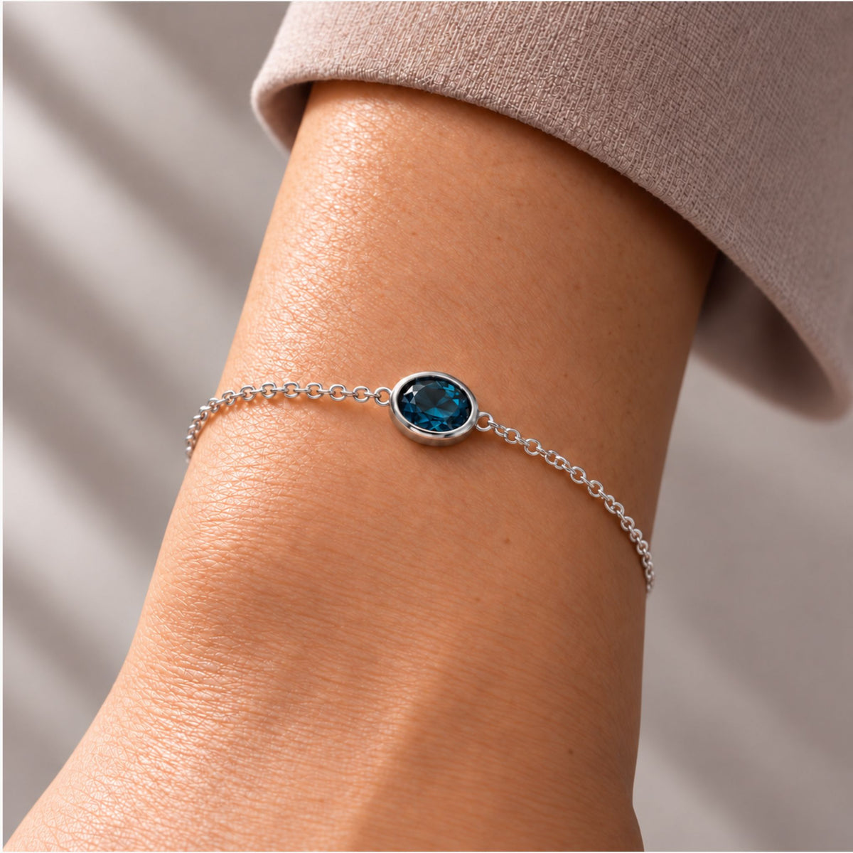London Blue Topaz Oval Solitaire Bracelet in Sterling Silver – December Birthstone | Irosk